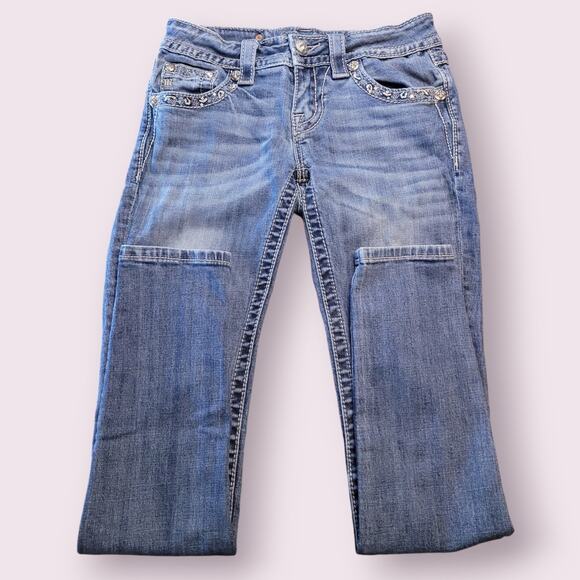 Miss Me Y2K Grunge Cowboy Skinny Jeans Sz 26 Embroidered Flap Pocket - Picture 4 of 12